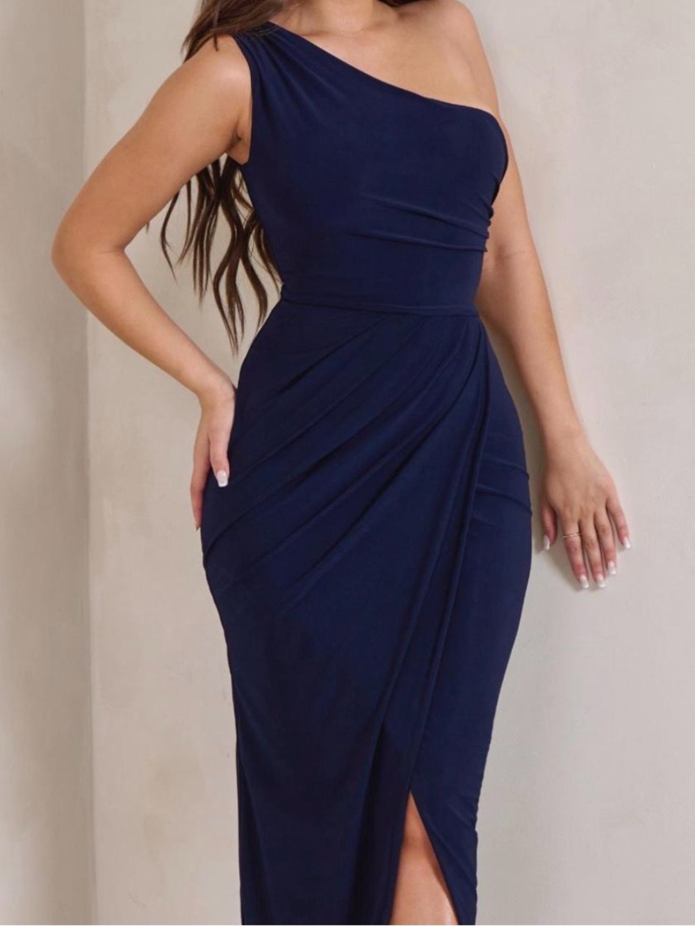 Club L London Athena One-Shoulder Navy Midi Dress